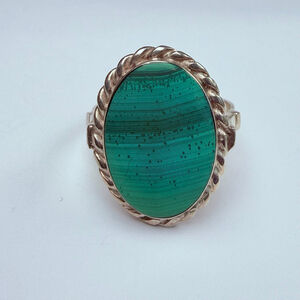 Southwestern Natural Green Ribbon Malachite 925 Sterling Silver Vintage Ring